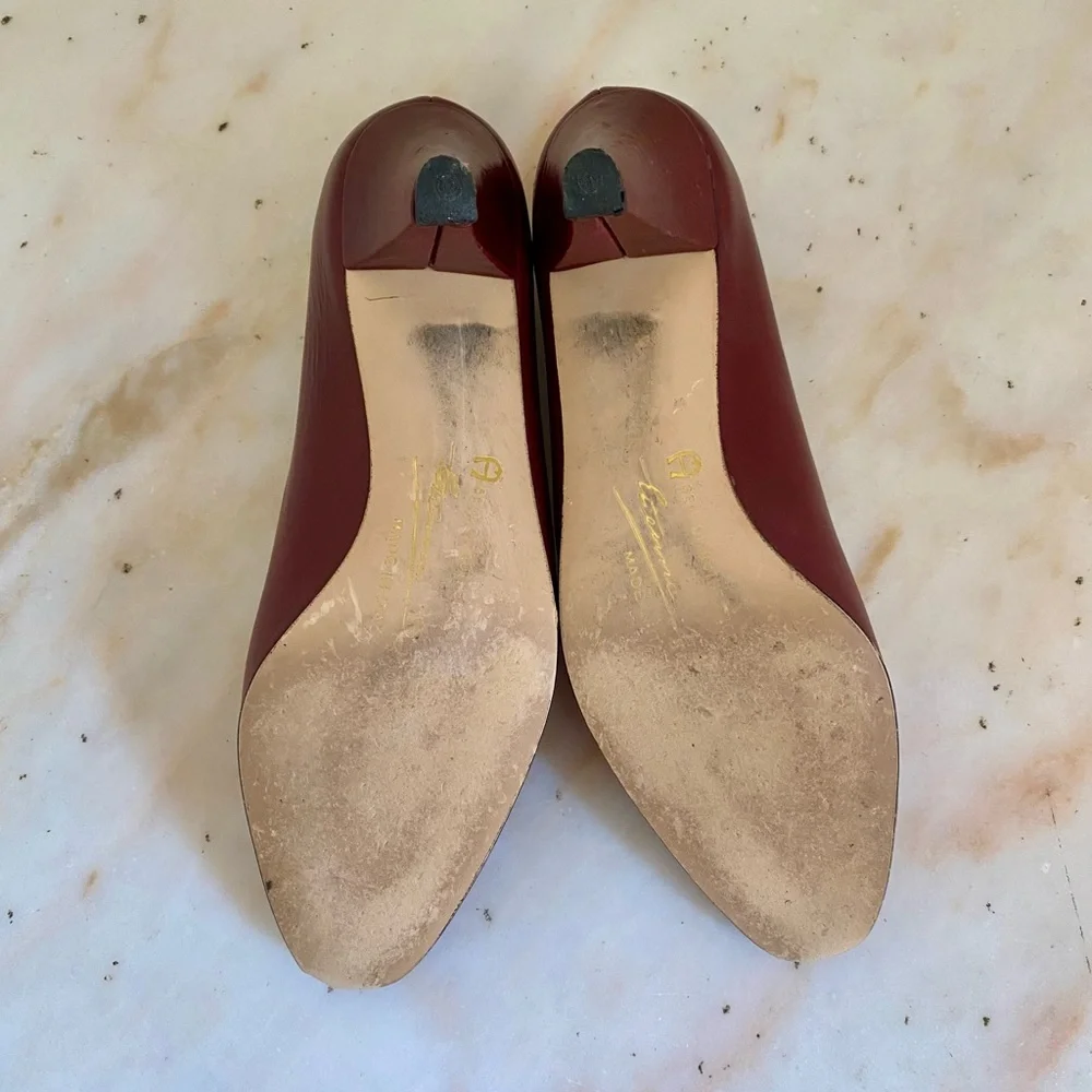 Vintage 1980s Etienne Aigner Maroon Leather Heels Size 5.5 Made In Italy - Picture 5 of 8